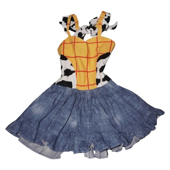 Woody Inspired Cow Print Denim Ruffle Dress Toddler 2T 3T Toy Story Costume - Picture 3 of 9